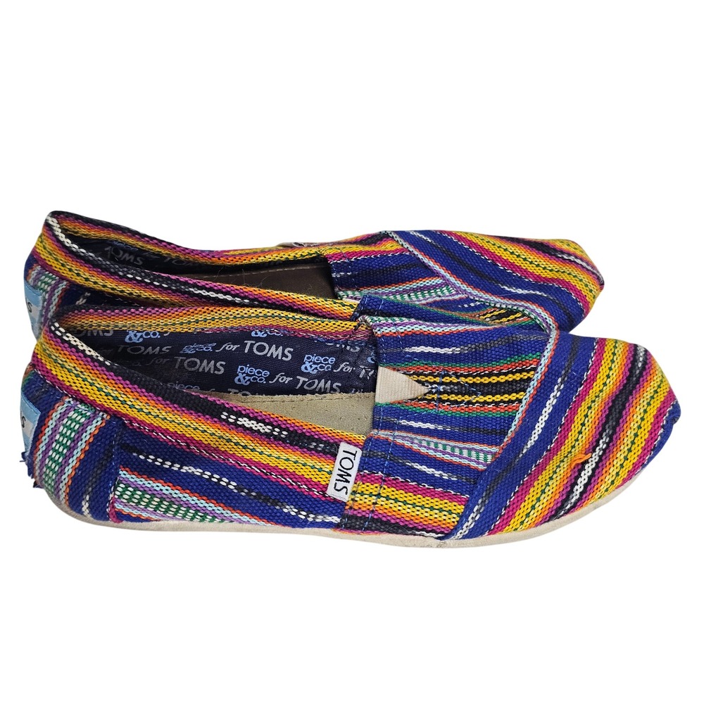 TOMS Womens W6 Classic Alpargata Multi Color Woven Striped Slip On Shoes